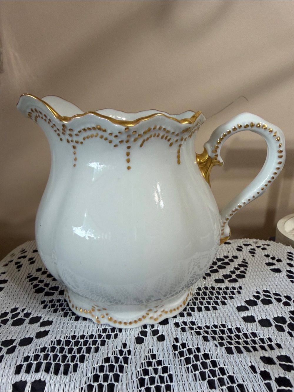White Porcelain Pitcher with Gold Trim
